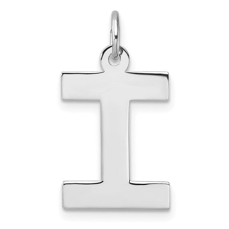 Groß Sterlingsilber Rhodiniert Block Buchstabe I Initiale Charm