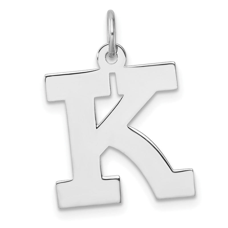 Groß Sterlingsilber Rhodiniert Block Buchstabe K Initiale Charm