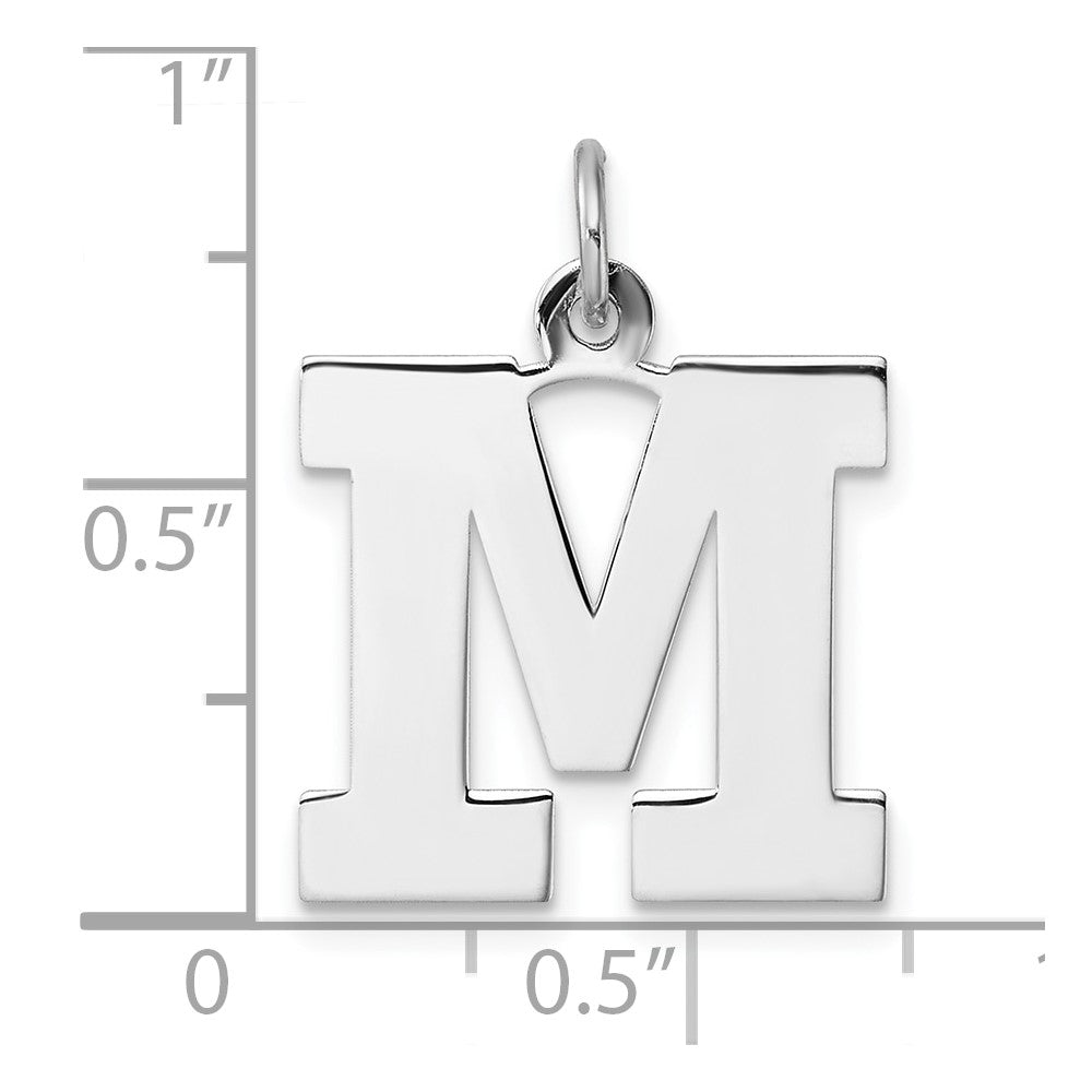Groß Sterlingsilber Rhodiniert Block Buchstabe M Initiale Charm