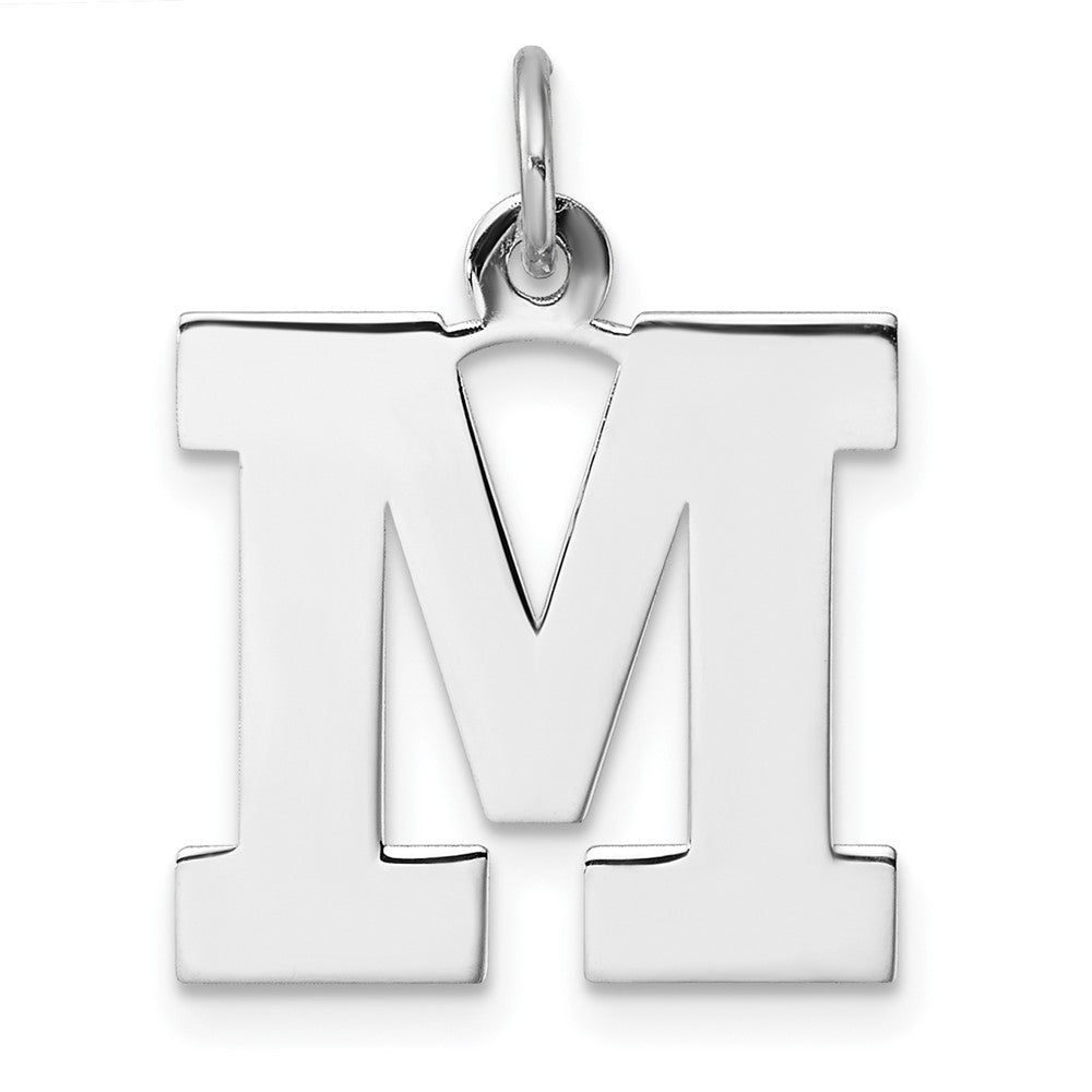 Groß Sterlingsilber Rhodiniert Block Buchstabe M Initiale Charm