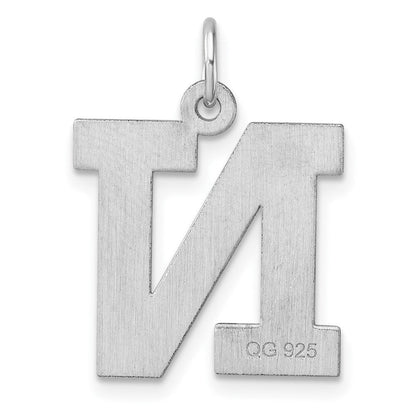 Groß Sterlingsilber Rhodiniert Block Buchstabe N Initiale Charm