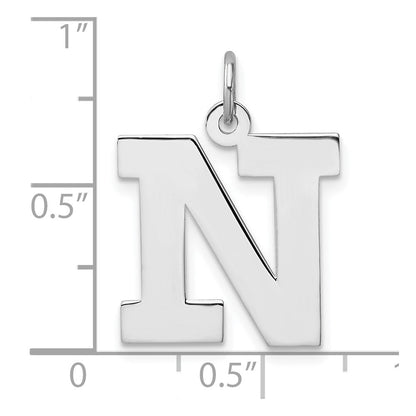 Groß Sterlingsilber Rhodiniert Block Buchstabe N Initiale Charm