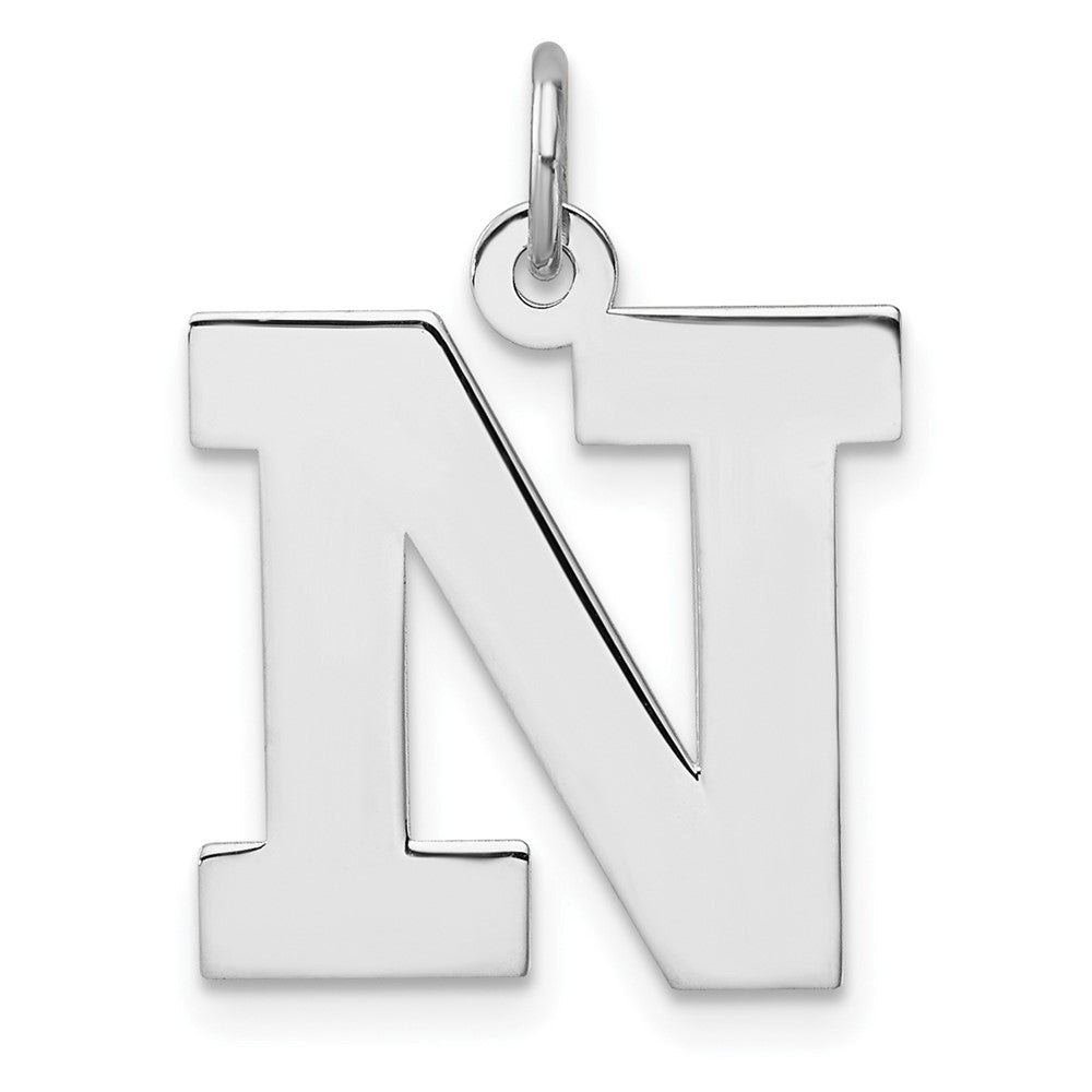 Groß Sterlingsilber Rhodiniert Block Buchstabe N Initiale Charm