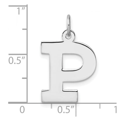 Groß Sterlingsilber Rhodiniert Block Buchstabe P Initiale Charm