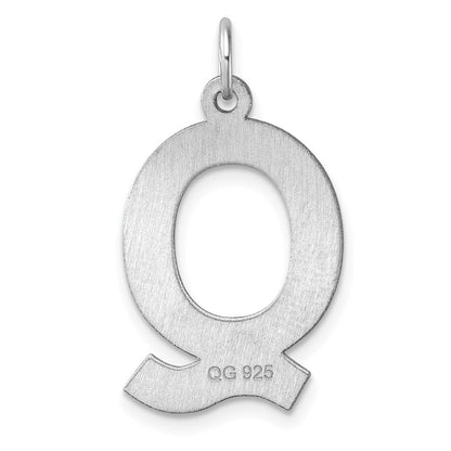 Groß Sterlingsilber Rhodiniert Block Buchstabe Q Initiale Charm