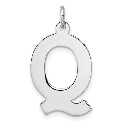 Groß Sterlingsilber Rhodiniert Block Buchstabe Q Initiale Charm