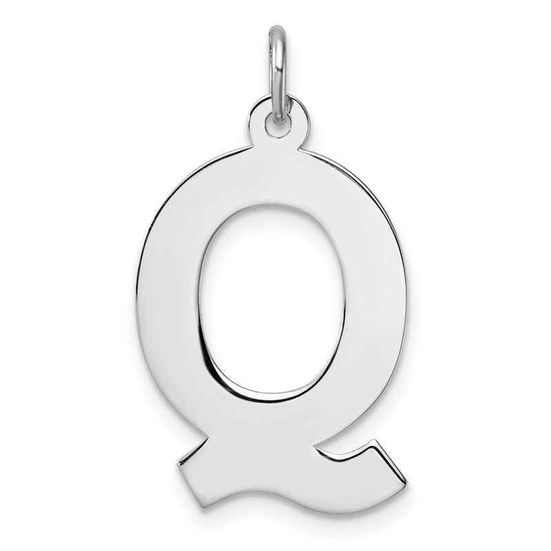 Groß Sterlingsilber Rhodiniert Block Buchstabe Q Initiale Charm