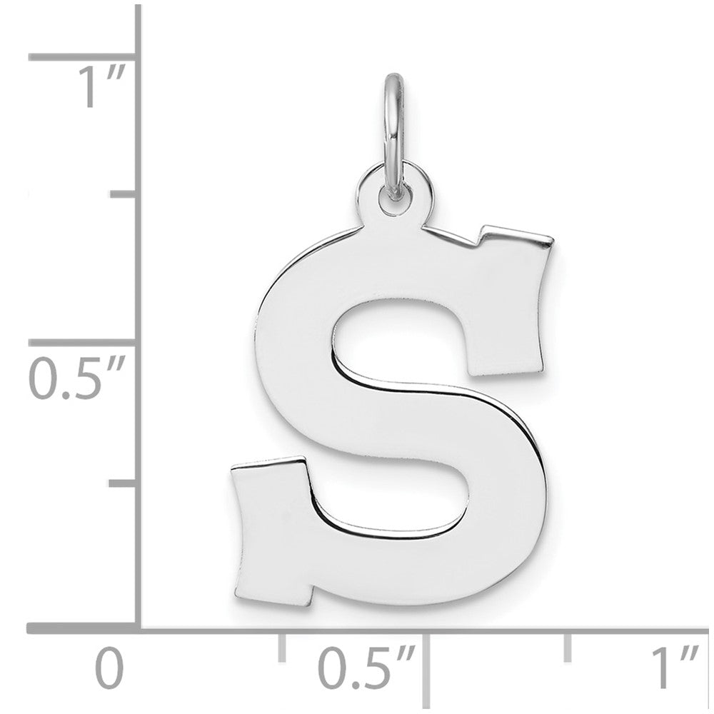 Groß Sterlingsilber Rhodiniert Block Buchstabe S Initiale Charm