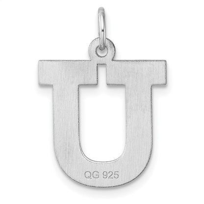 Groß Sterlingsilber Rhodiniert Block Buchstabe U Initiale Charm