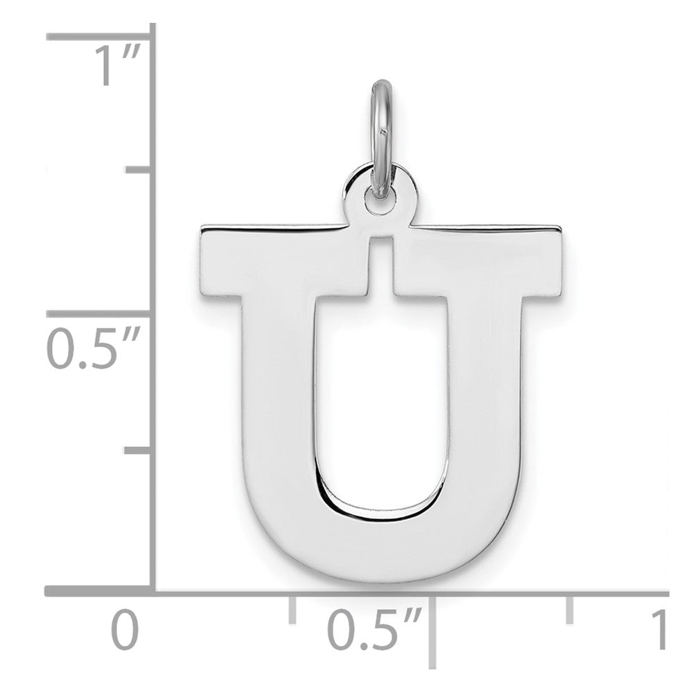 Groß Sterlingsilber Rhodiniert Block Buchstabe U Initiale Charm