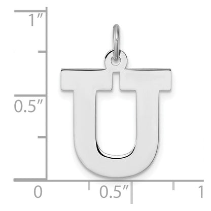 Groß Sterlingsilber Rhodiniert Block Buchstabe U Initiale Charm