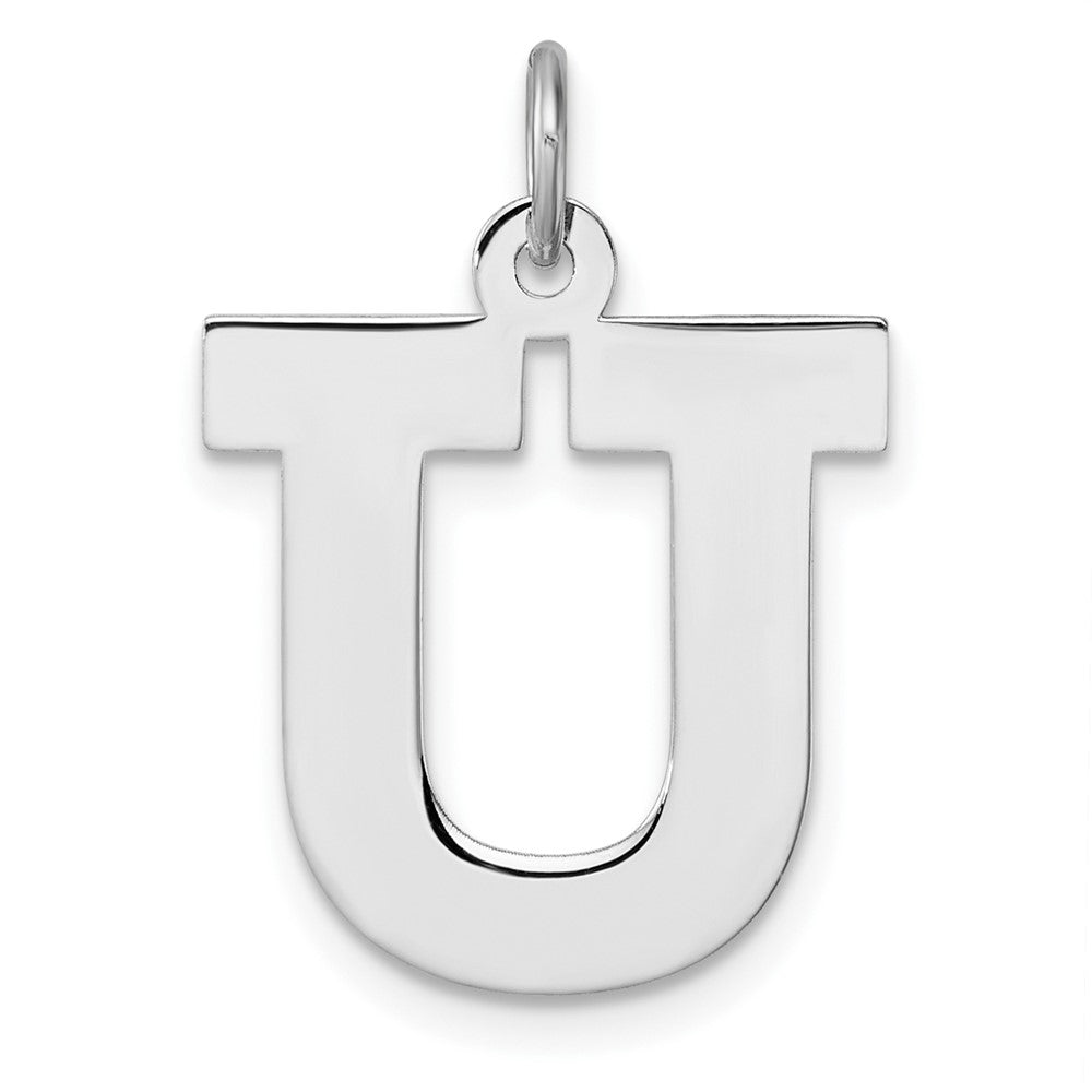 Groß Sterlingsilber Rhodiniert Block Buchstabe U Initiale Charm