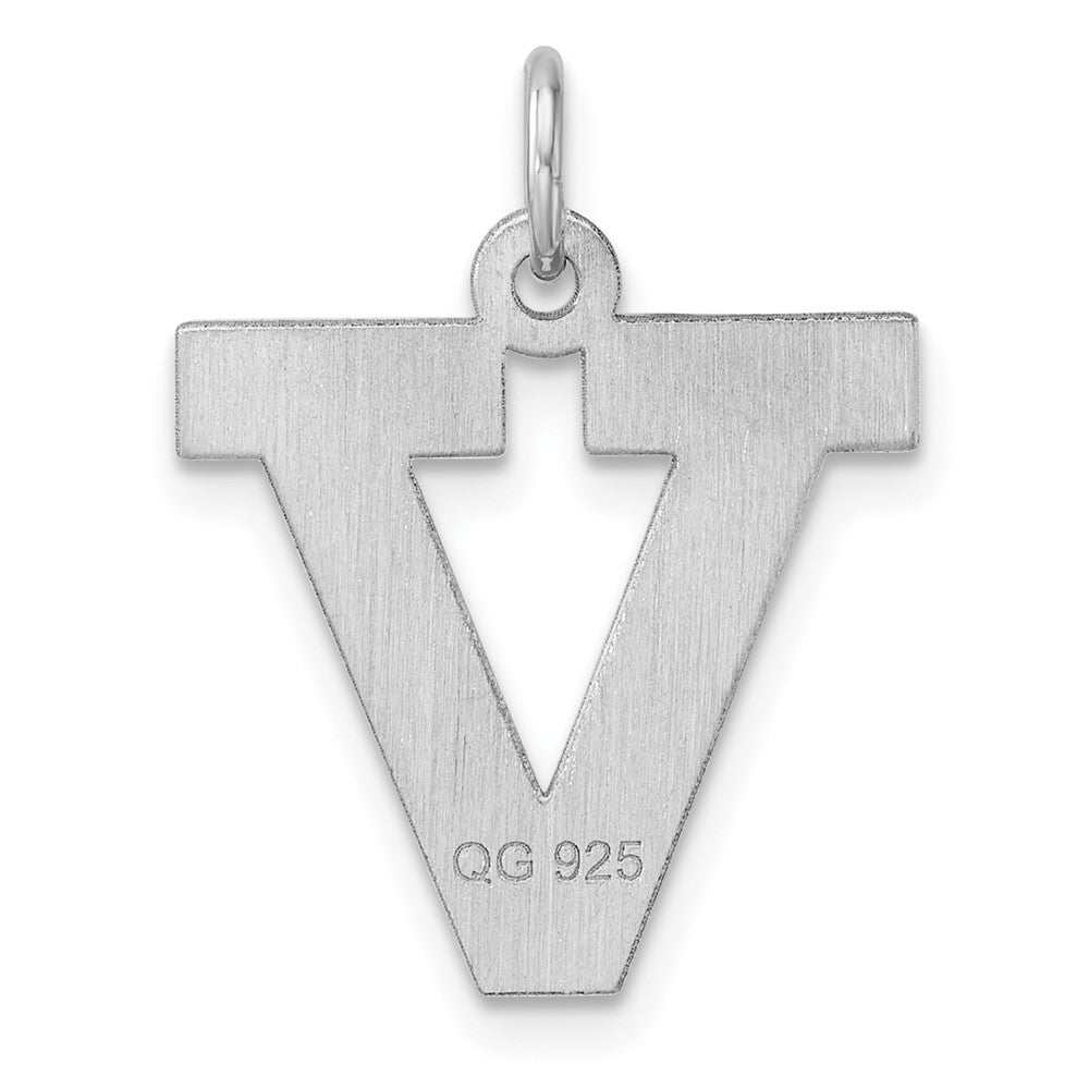 Groß Sterlingsilber Rhodiniert Block Buchstabe V Initiale Charm