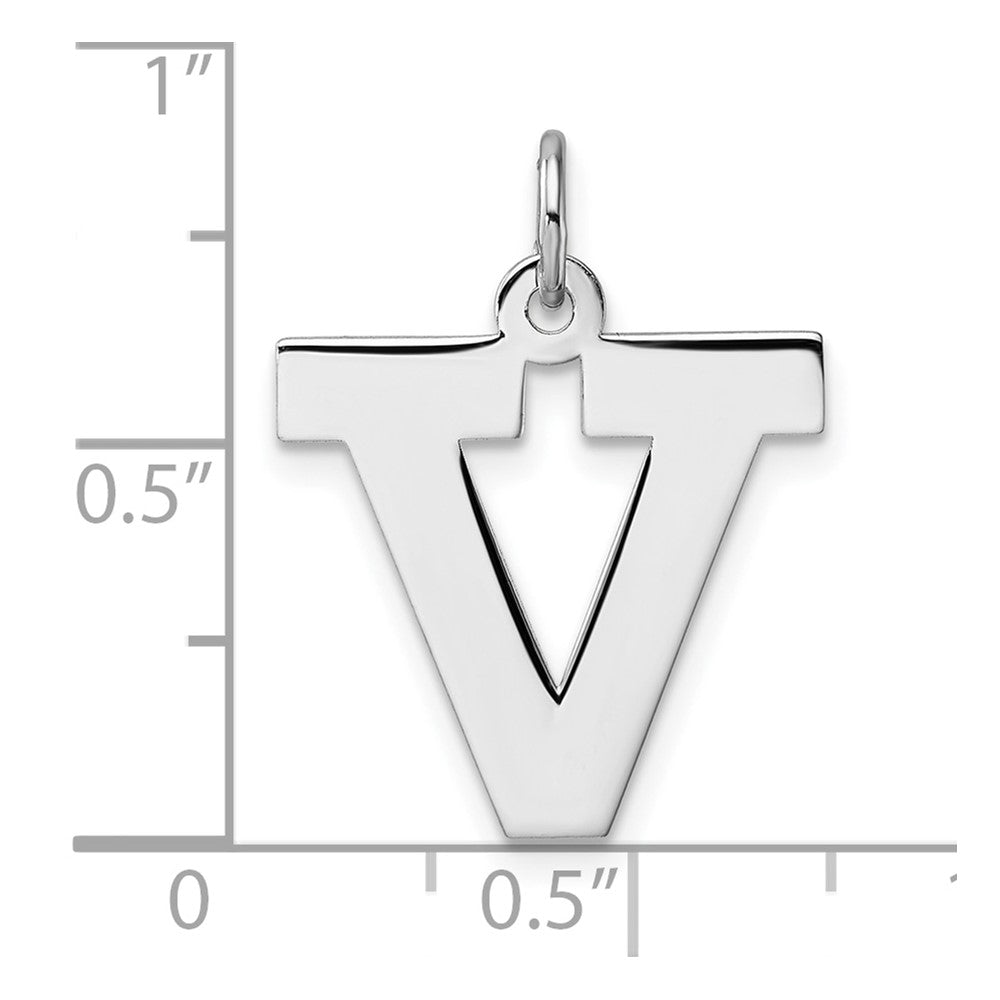 Groß Sterlingsilber Rhodiniert Block Buchstabe V Initiale Charm