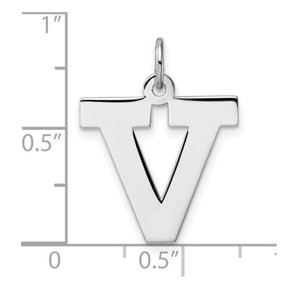 Groß Sterlingsilber Rhodiniert Block Buchstabe V Initiale Charm