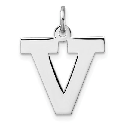 Groß Sterlingsilber Rhodiniert Block Buchstabe V Initiale Charm