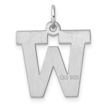 Groß Sterlingsilber Rhodiniert Block Buchstabe W Initiale Charm