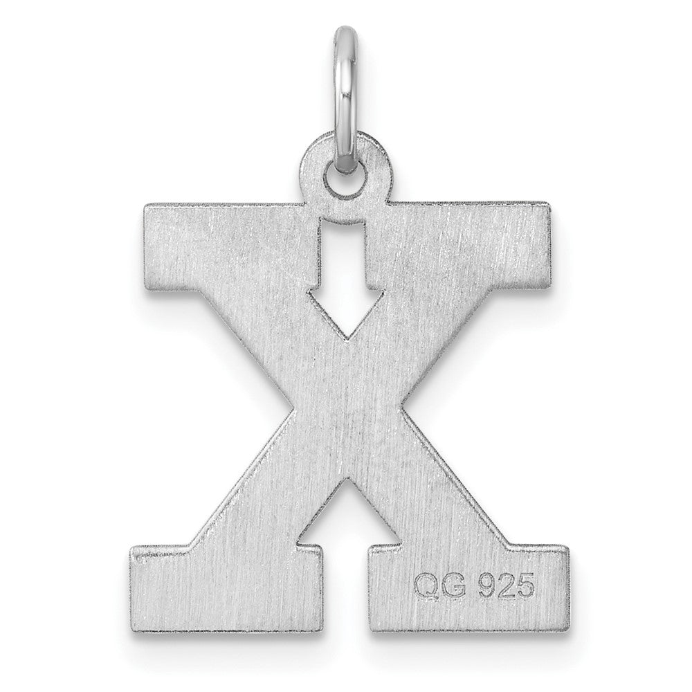 Groß Sterlingsilber Rhodiniert Block Buchstabe X Initiale Charm