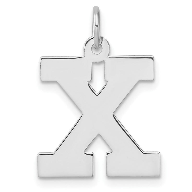 Groß Sterlingsilber Rhodiniert Block Buchstabe X Initiale Charm