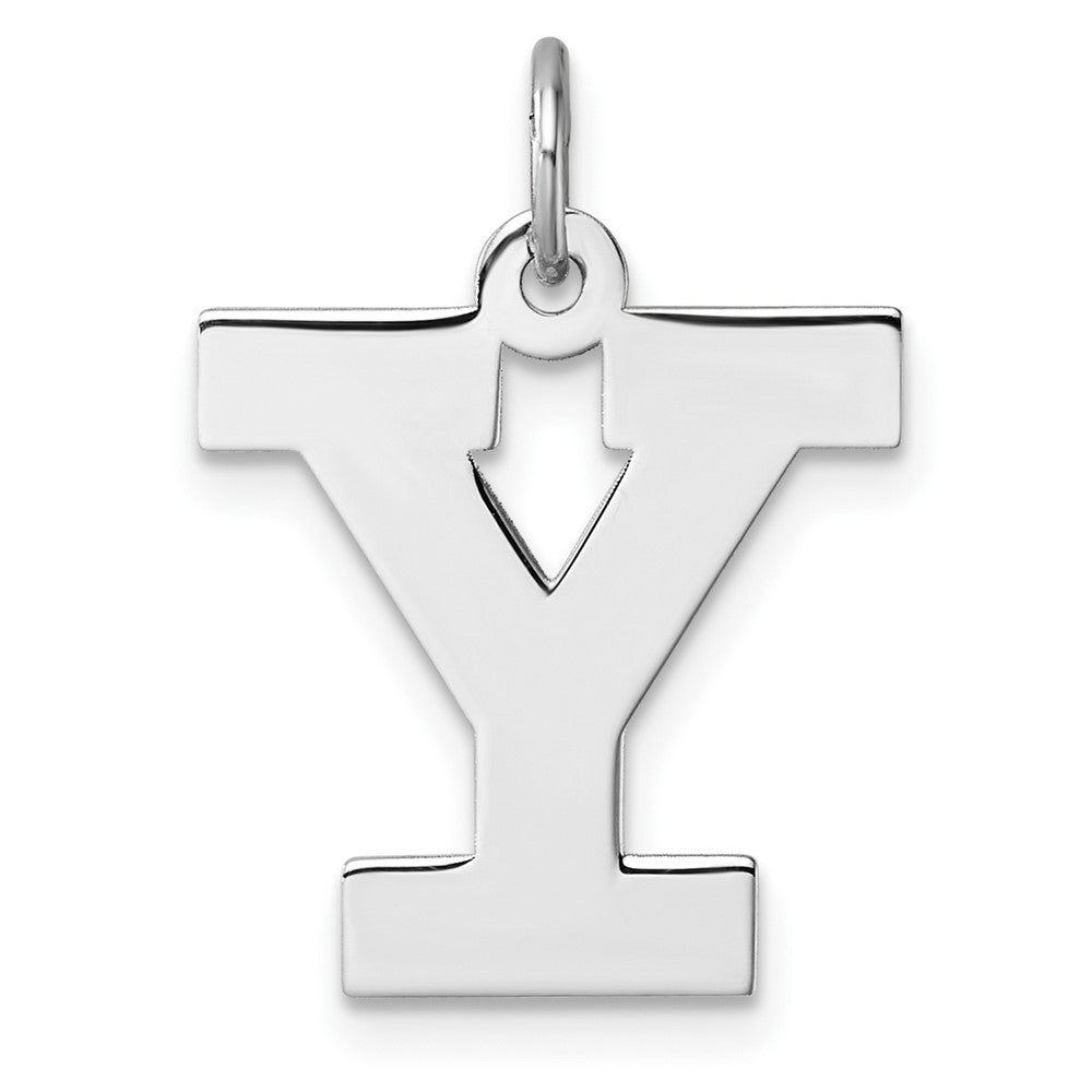 Groß Sterlingsilber Rhodiniert Block Buchstabe Y Initiale Charm