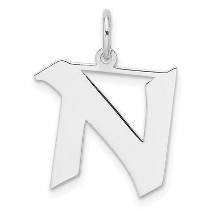 Klein Sterlingsilber Rhodiniert Artisan Block Buchstabe N Initiale Charm