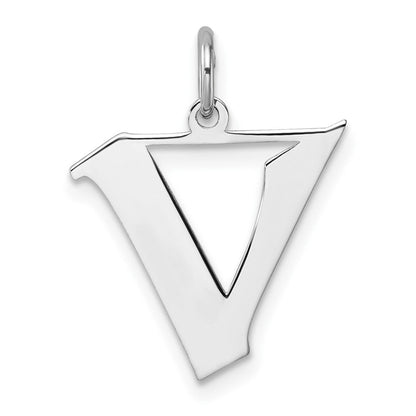 Klein Sterlingsilber Rhodiniert Artisan Block Buchstabe V Initiale Charm