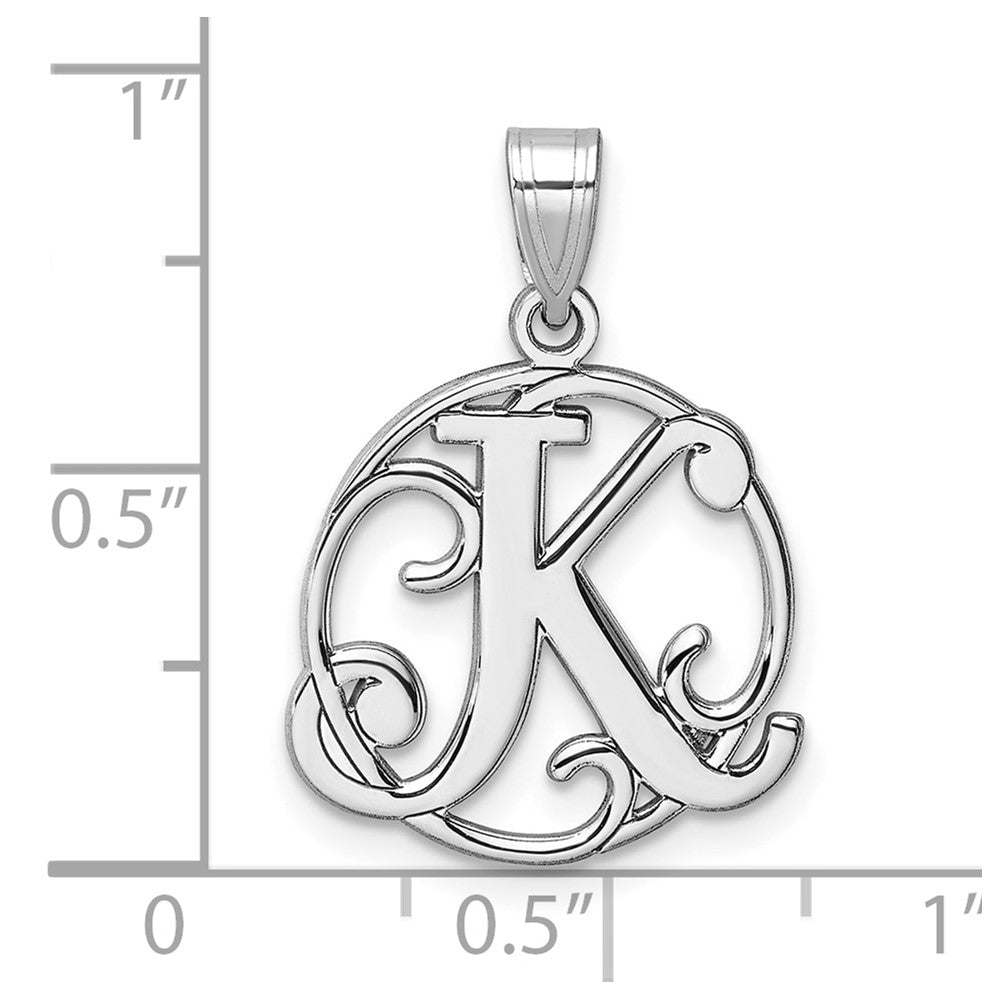 Klein Sterlingsilber Rhodiniert Fantasie Schreibschrift Buchstabe K Initiale Anhänger