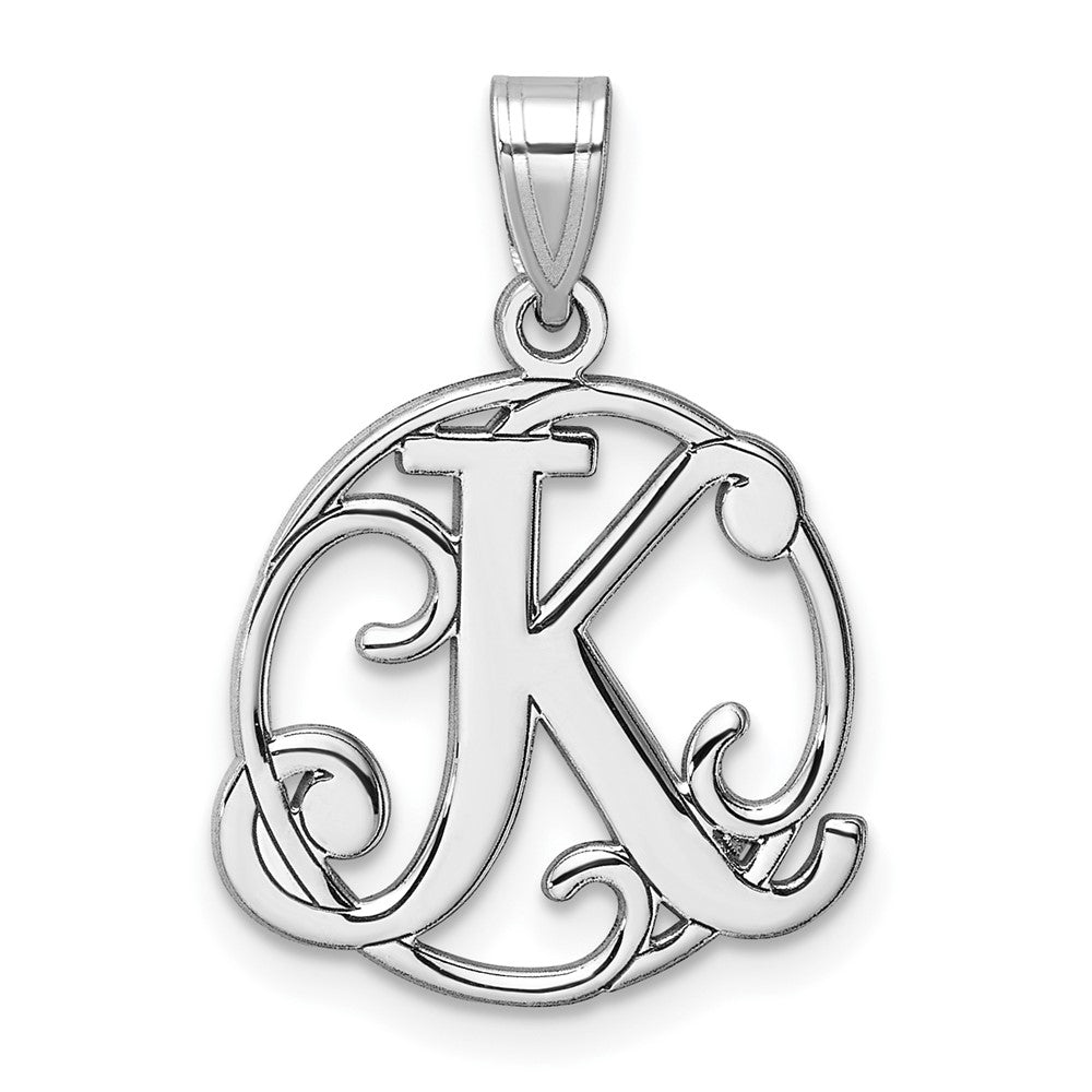 Klein Sterlingsilber Rhodiniert Fantasie Schreibschrift Buchstabe K Initiale Anhänger