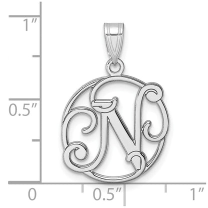 Klein Sterlingsilber Rhodiniert Fantasie Schreibschrift Buchstabe N Initiale Anhänger