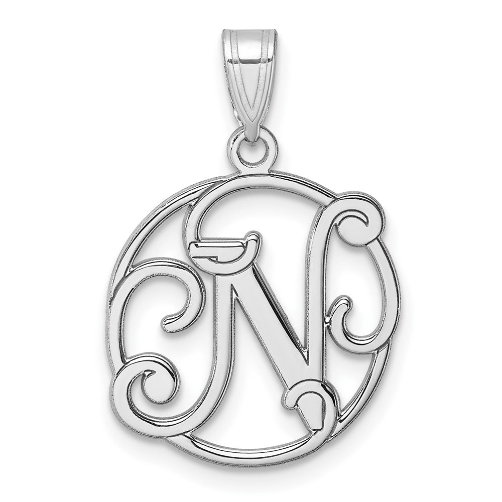 Klein Sterlingsilber Rhodiniert Fantasie Schreibschrift Buchstabe N Initiale Anhänger