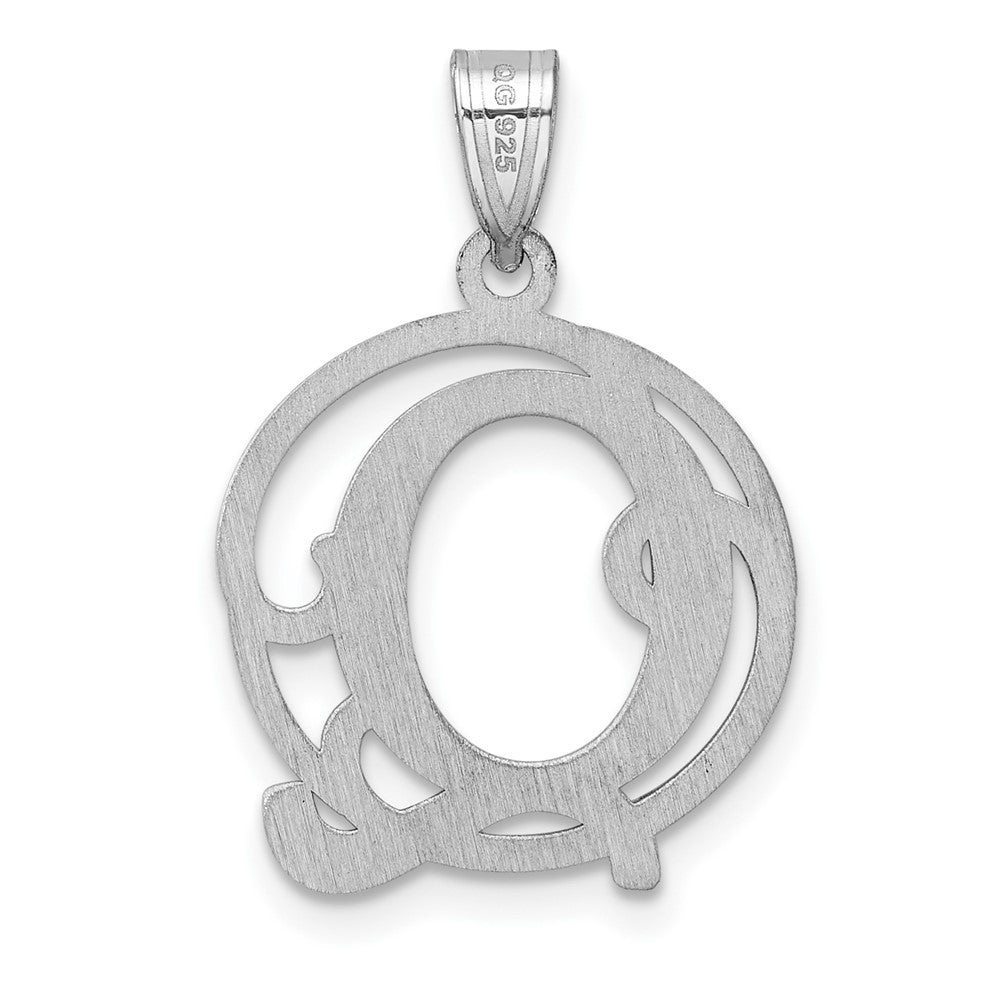 Klein Sterlingsilber Rhodiniert Fantasie Schreibschrift Buchstabe Q Initiale Anhänger
