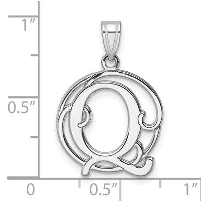 Klein Sterlingsilber Rhodiniert Fantasie Schreibschrift Buchstabe Q Initiale Anhänger
