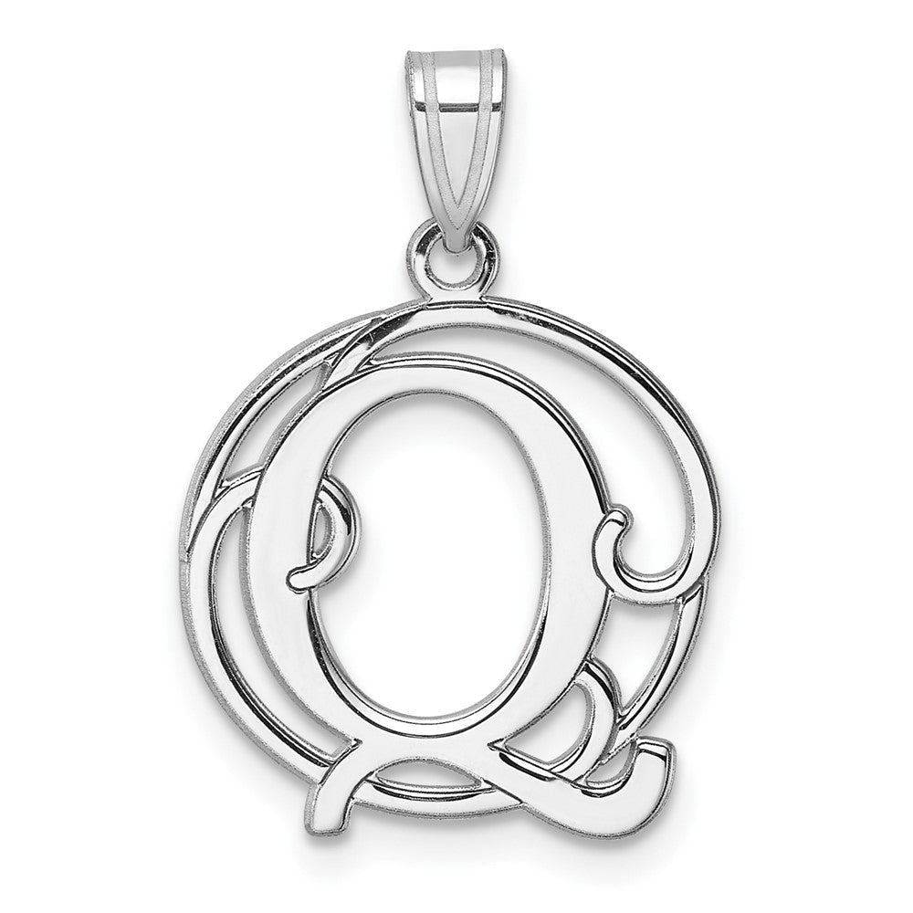 Klein Sterlingsilber Rhodiniert Fantasie Schreibschrift Buchstabe Q Initiale Anhänger