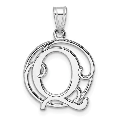 Klein Sterlingsilber Rhodiniert Fantasie Schreibschrift Buchstabe Q Initiale Anhänger