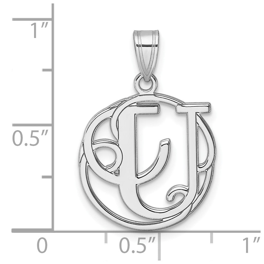 Klein Sterlingsilber Rhodiniert Fantasie Schreibschrift Buchstabe U Initiale Anhänger
