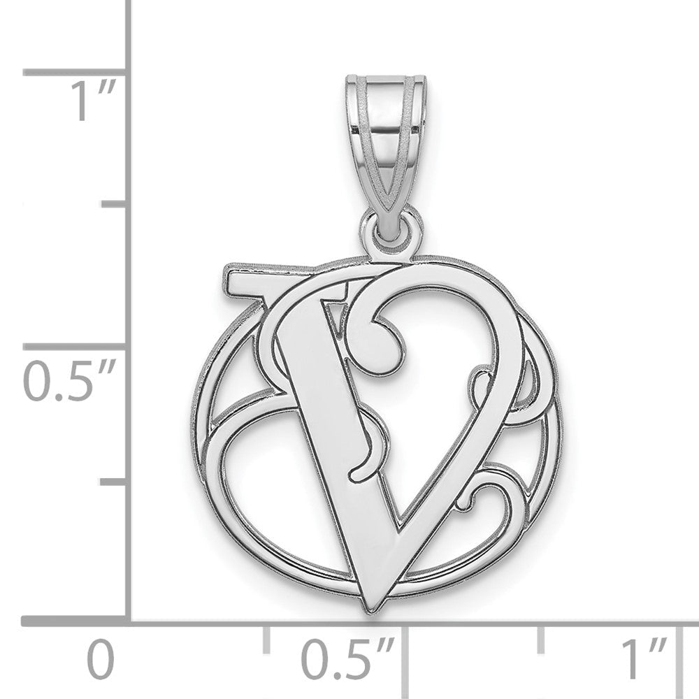 Klein Sterlingsilber Rhodiniert Fantasie Schreibschrift Buchstabe V Initiale Anhänger