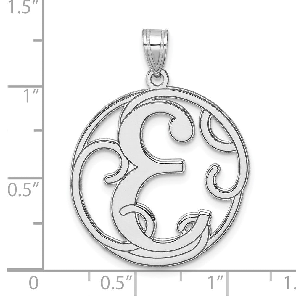 Groß Sterlingsilber Rhodiniert Fantasie Schreibschrift Buchstabe E Initiale Anhänger