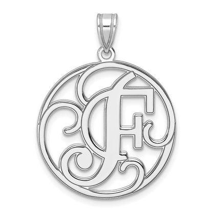 Groß Sterlingsilber Rhodiniert Fantasie Schreibschrift Buchstabe F Initiale Anhänger