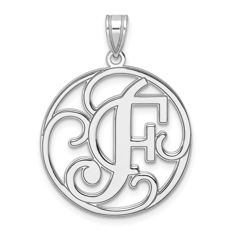 Groß Sterlingsilber Rhodiniert Fantasie Schreibschrift Buchstabe F Initiale Anhänger
