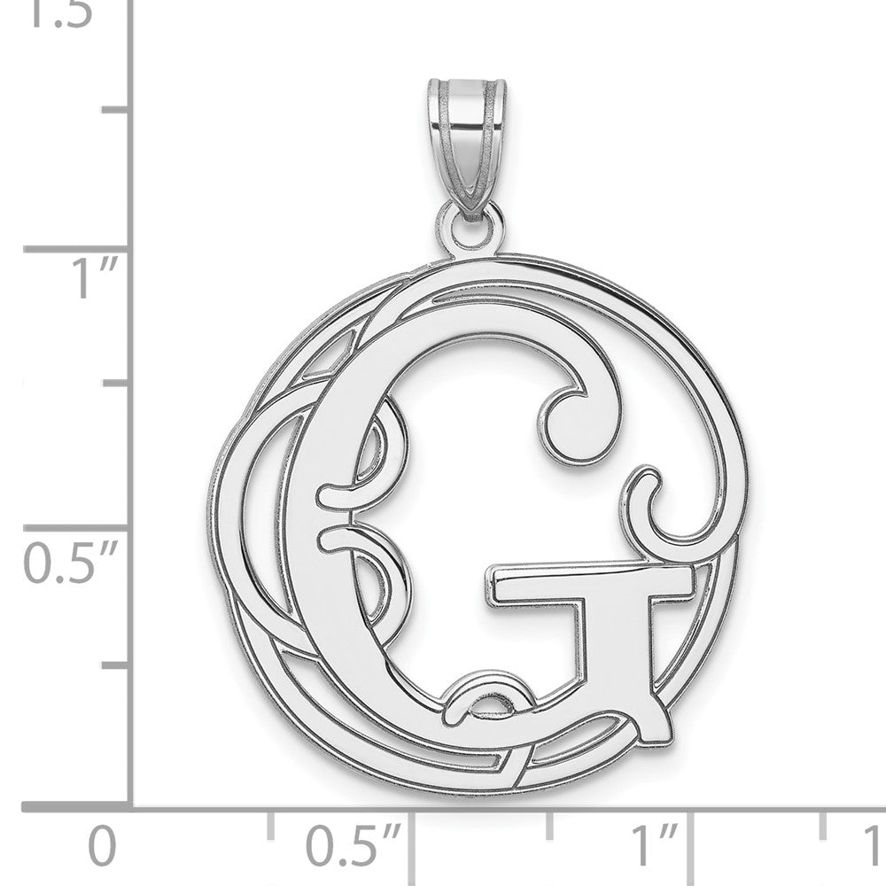 Groß Sterlingsilber Rhodiniert Fantasie Schreibschrift Buchstabe G Initiale Anhänger
