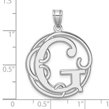 Groß Sterlingsilber Rhodiniert Fantasie Schreibschrift Buchstabe G Initiale Anhänger