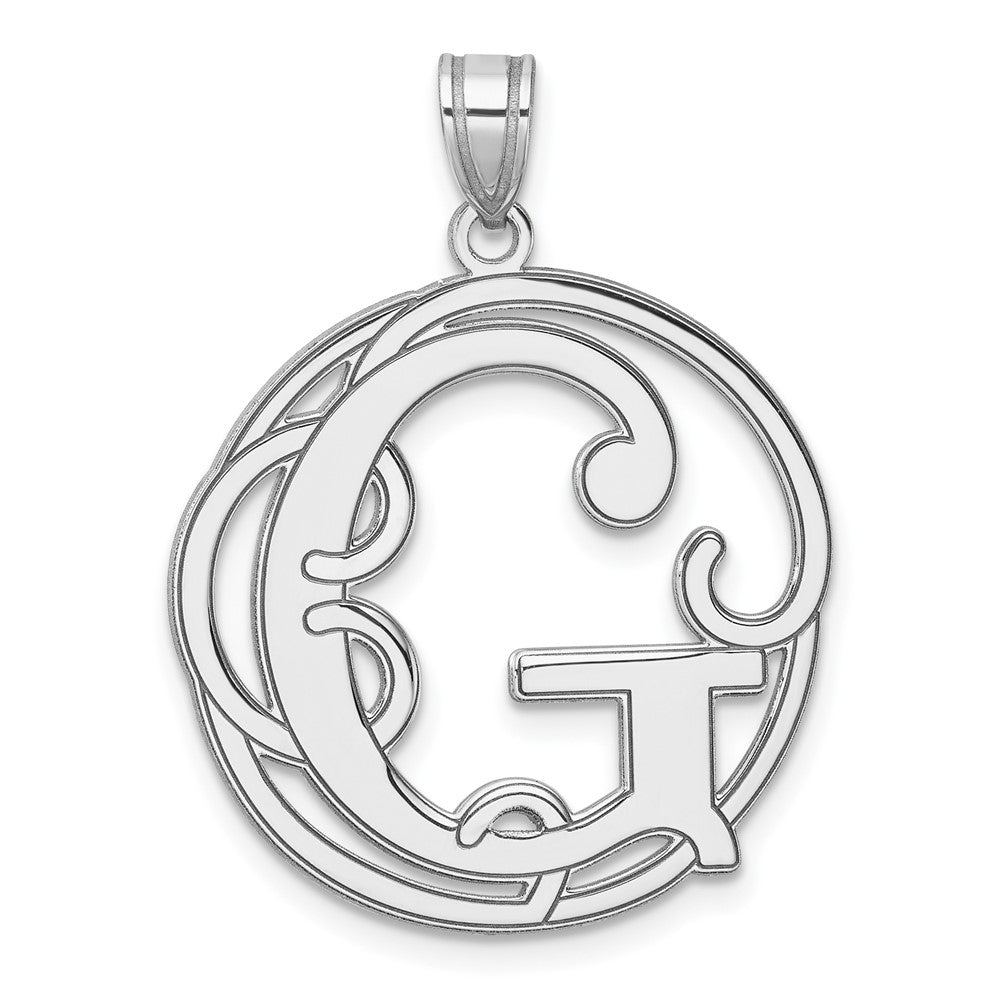 Groß Sterlingsilber Rhodiniert Fantasie Schreibschrift Buchstabe G Initiale Anhänger