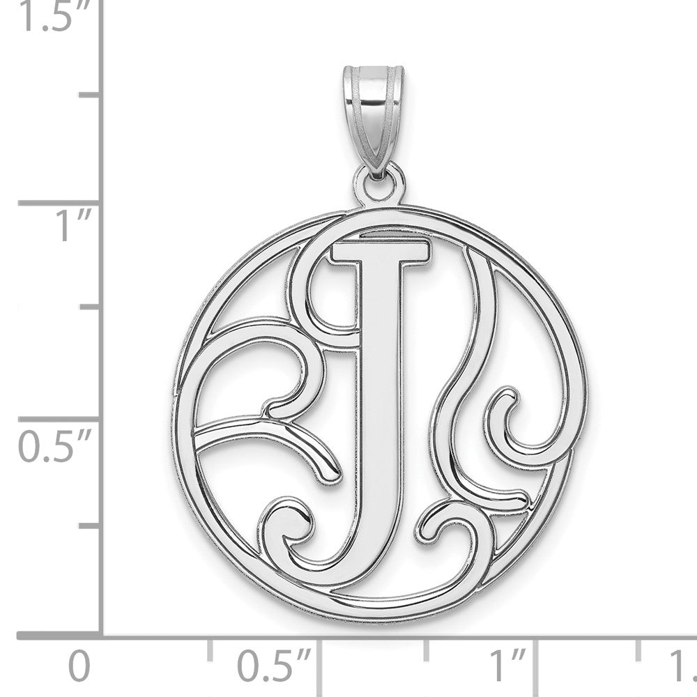 Groß Sterlingsilber Rhodiniert Fantasie Schreibschrift Buchstabe J Initiale Anhänger