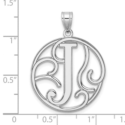 Groß Sterlingsilber Rhodiniert Fantasie Schreibschrift Buchstabe J Initiale Anhänger