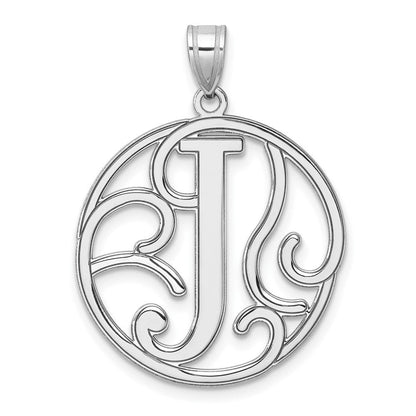 Groß Sterlingsilber Rhodiniert Fantasie Schreibschrift Buchstabe J Initiale Anhänger
