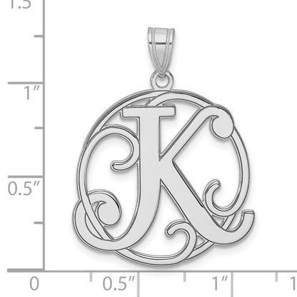 Groß Sterlingsilber Rhodiniert Fantasie Schreibschrift Buchstabe K Initiale Anhänger