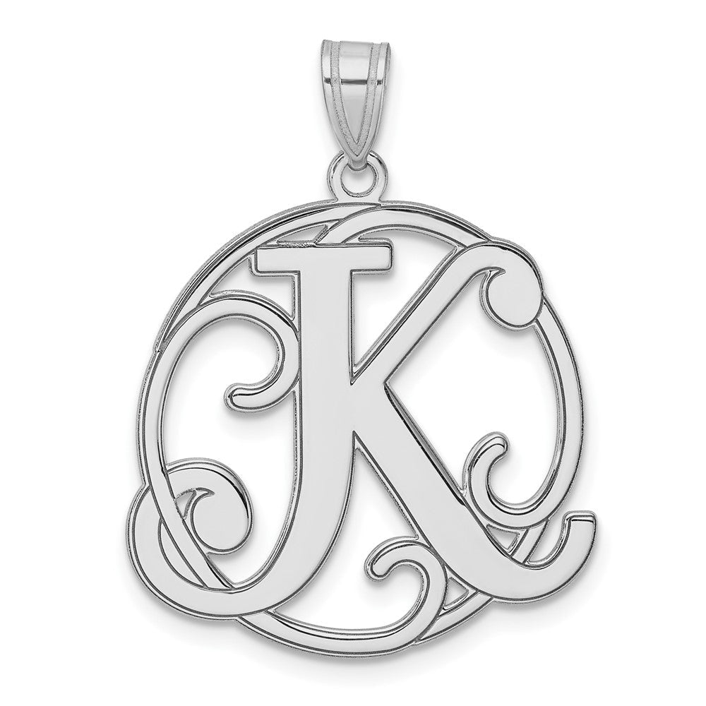 Groß Sterlingsilber Rhodiniert Fantasie Schreibschrift Buchstabe K Initiale Anhänger
