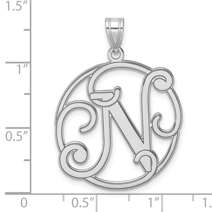 Groß Sterlingsilber Rhodiniert Fantasie Schreibschrift Buchstabe N Initiale Anhänger