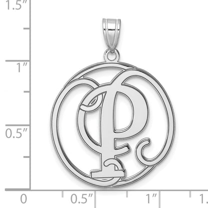 Groß Sterlingsilber Rhodiniert Fantasie Schreibschrift Buchstabe P Initiale Anhänger
