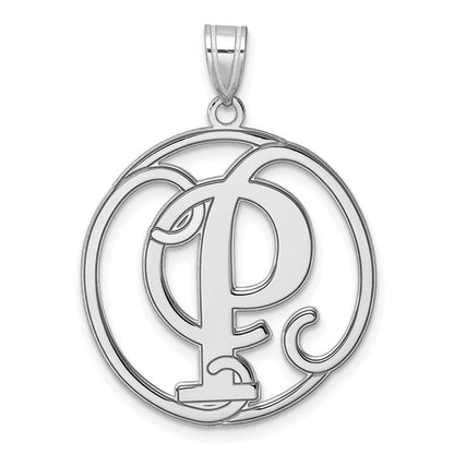 Groß Sterlingsilber Rhodiniert Fantasie Schreibschrift Buchstabe P Initiale Anhänger